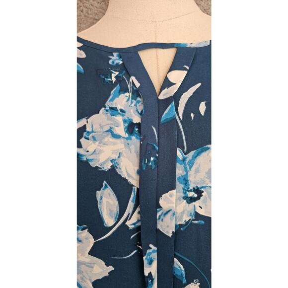 41 Hawthorn Stitch Fix Top Deep Teal Blue Floral Blouse Popover Pleat Front LRG - Picture 3 of 6